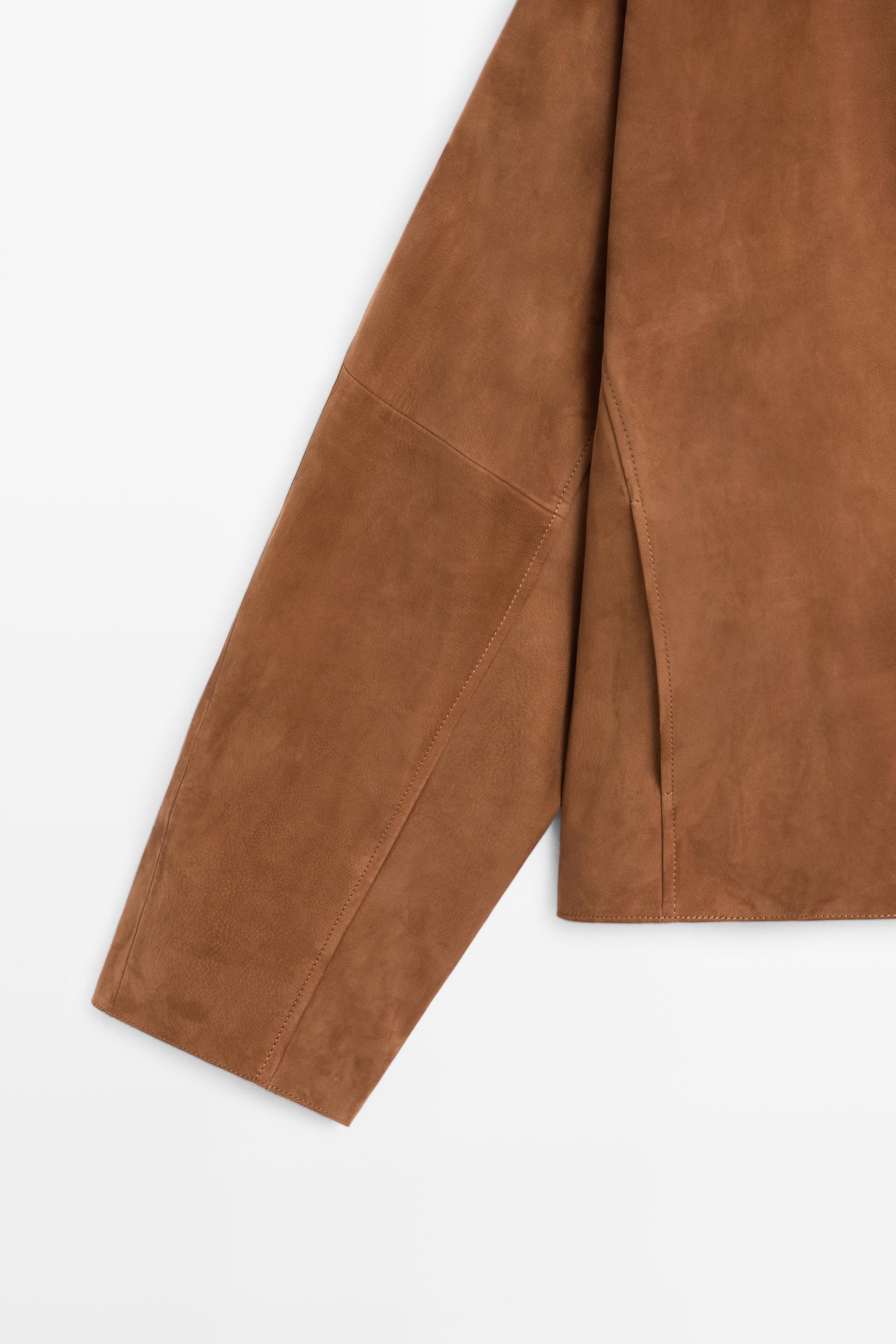 Veste col en V cuir effet daim